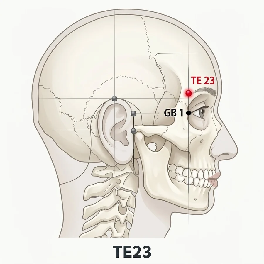 Location diagram: Sizhukong (TE-23), in the depression at the lateral end of the eyebrow.