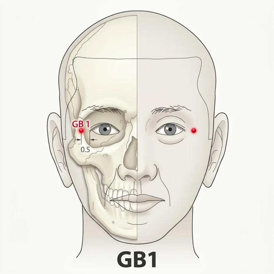 Location diagram: Tongziliao (GB-1), in the hollow about half a cun lateral to the outer canthus.