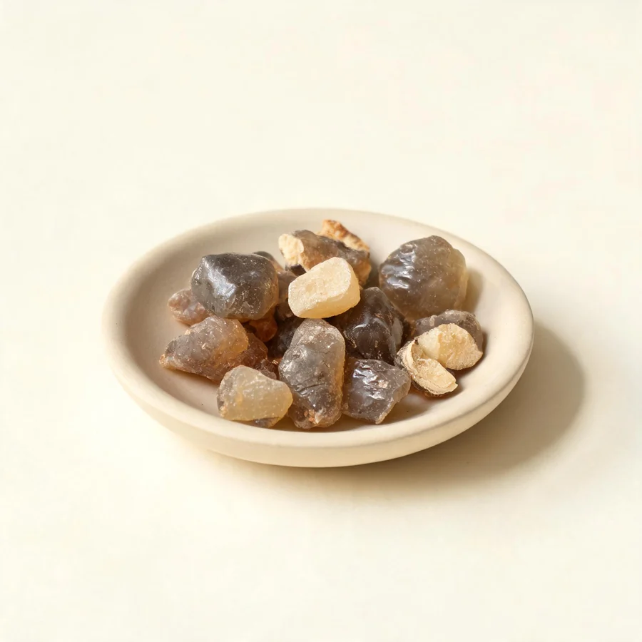 Dried An Xi Xiang dried resin arranged in a shallow bowl