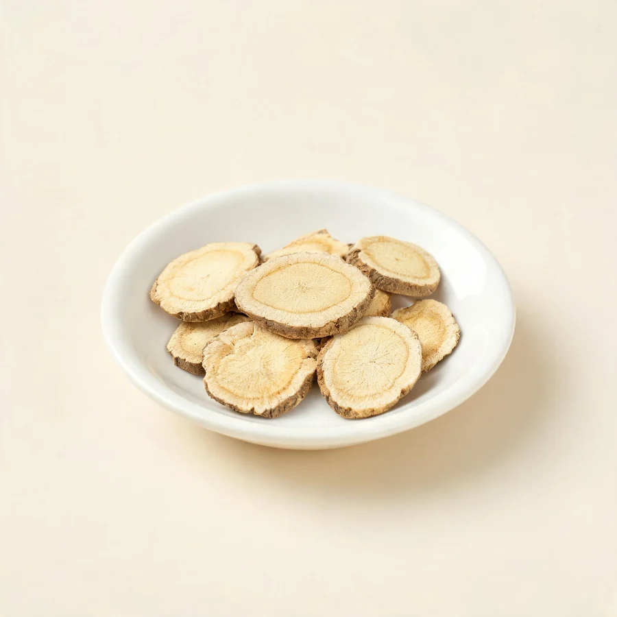 Dried Bai Zhi root arranged in a shallow bowl
