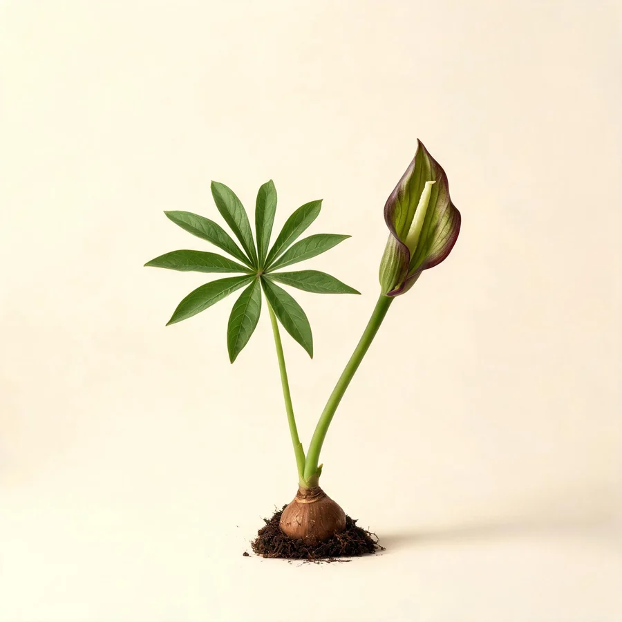 Botanical illustration of Arisaema erubescens in flower, showing its leaves and flowering stem