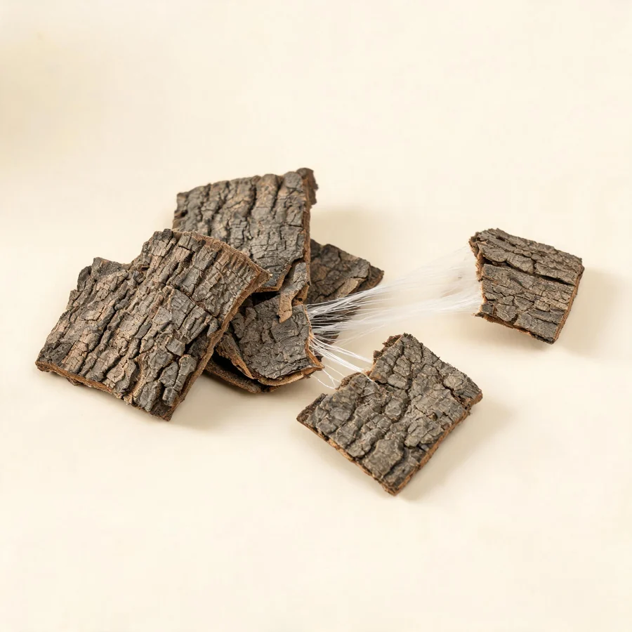Dried Du Zhong bark arranged in a shallow bowl