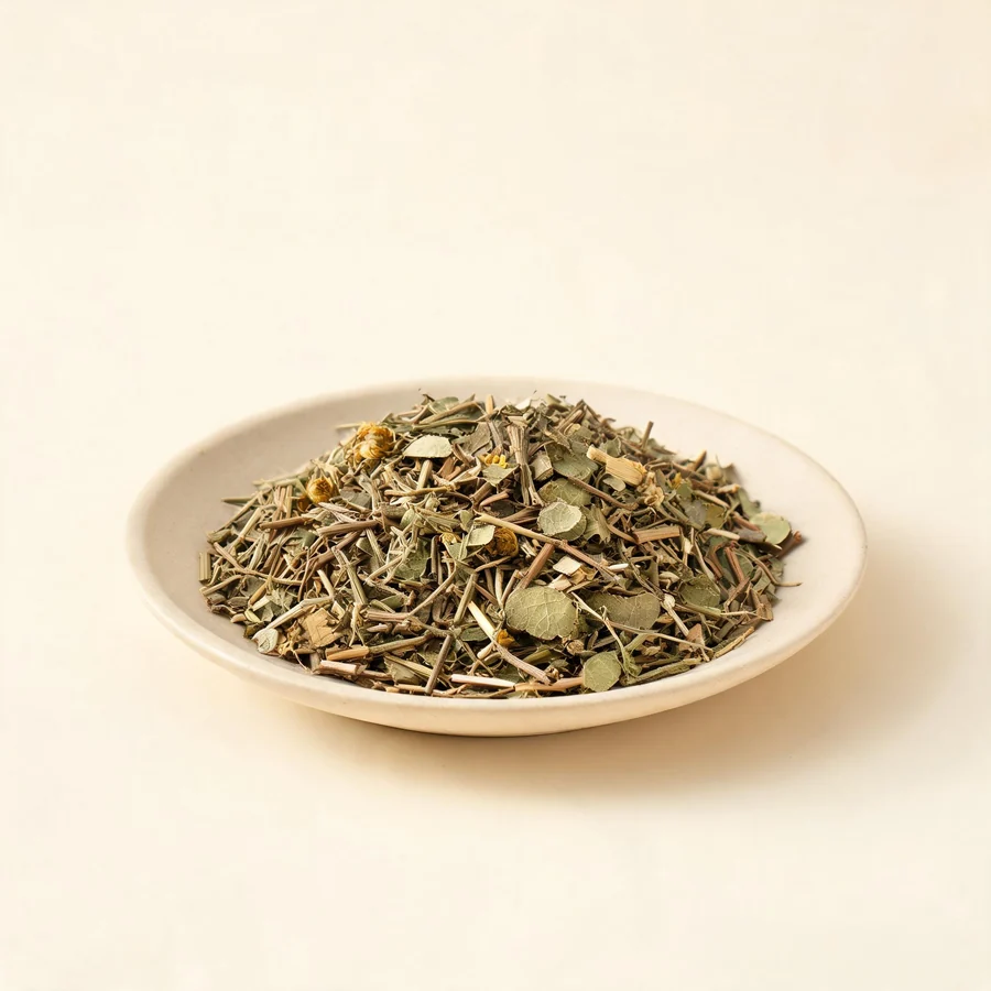 Dried Jin Qian Cao whole plant arranged in a shallow bowl