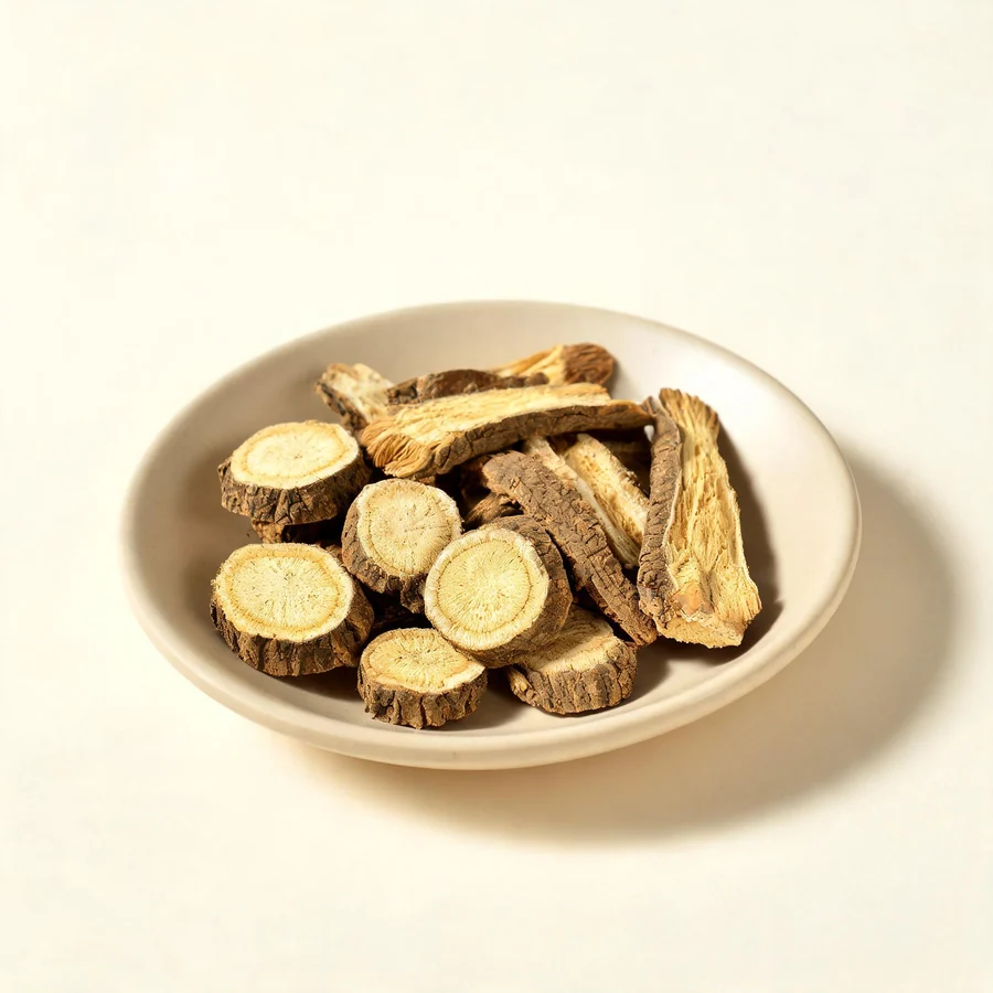 Dried Ku Shen root arranged in a shallow bowl