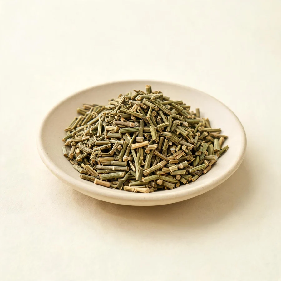 Dried Ma Huang stem arranged in a shallow bowl