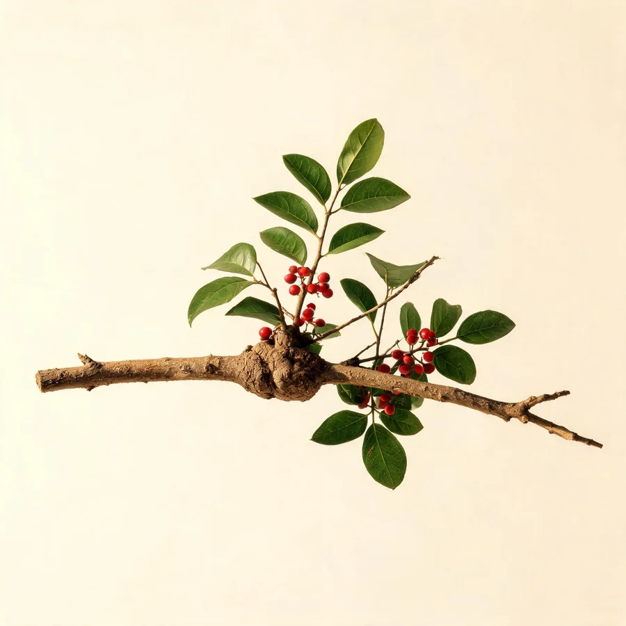 Botanical illustration of Taxillus chinensis in flower, showing its leaves and flowering stem