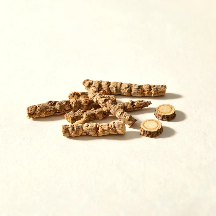 Dried Shi Chang Pu rhizome arranged in a shallow bowl