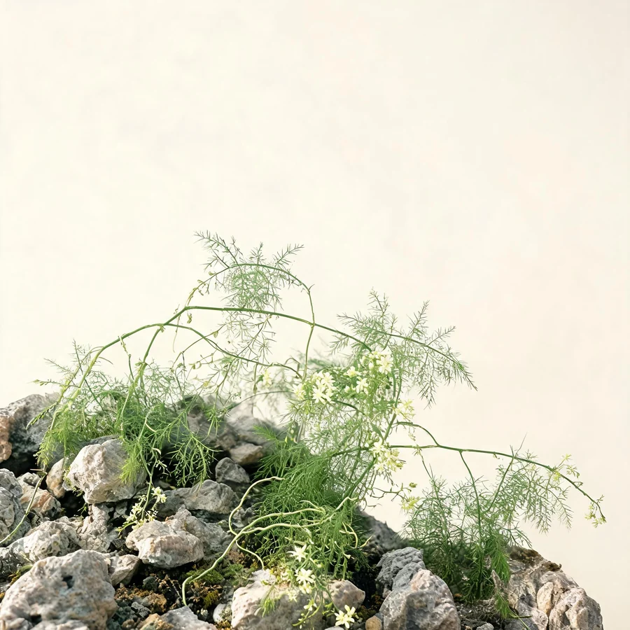 Botanical illustration of Asparagus cochinchinensis in flower, showing its leaves and flowering stem