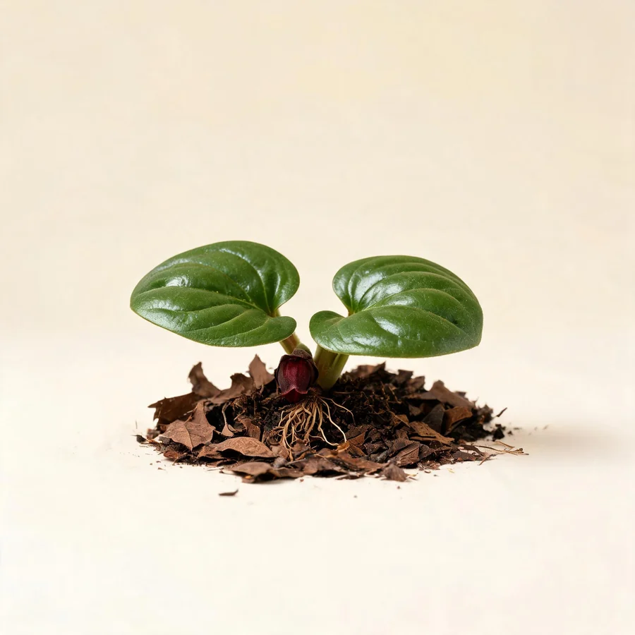 Botanical illustration of Asarum heterotropoides in flower, showing its leaves and flowering stem