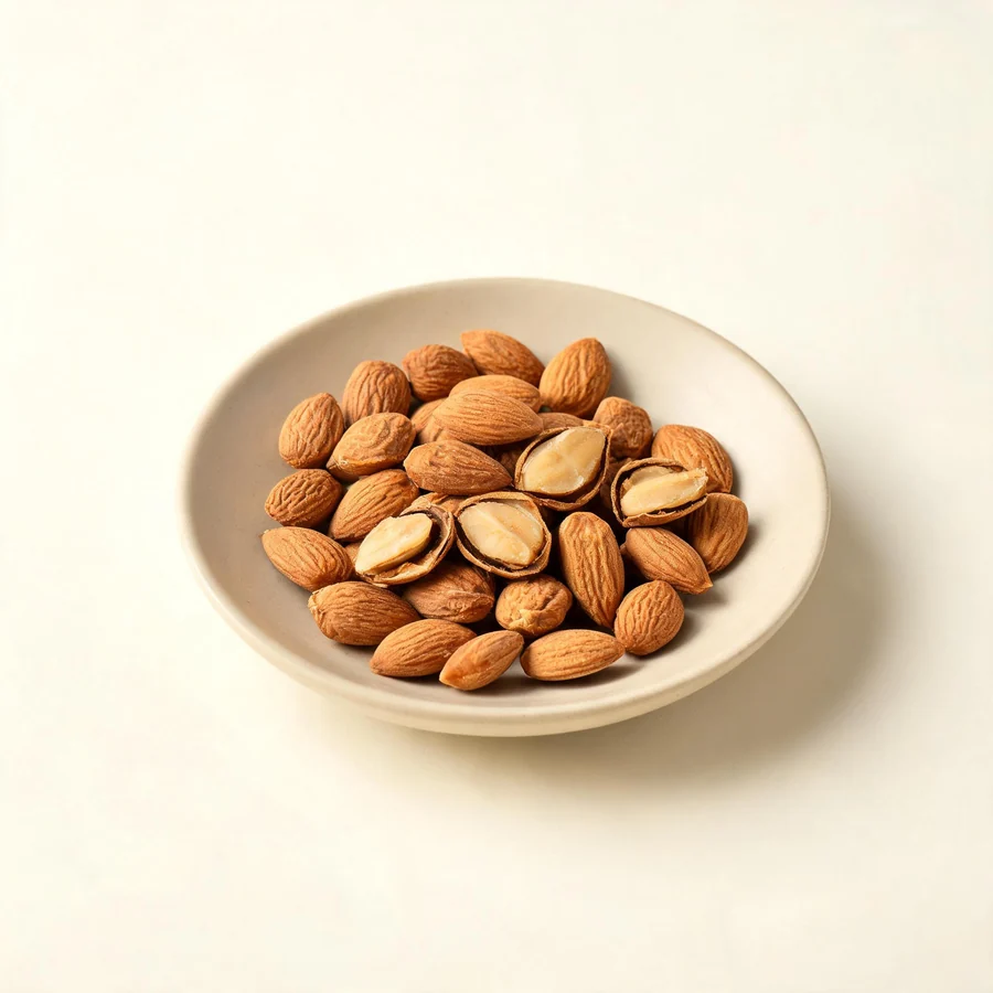 Dried Xing Ren seed kernel arranged in a shallow bowl