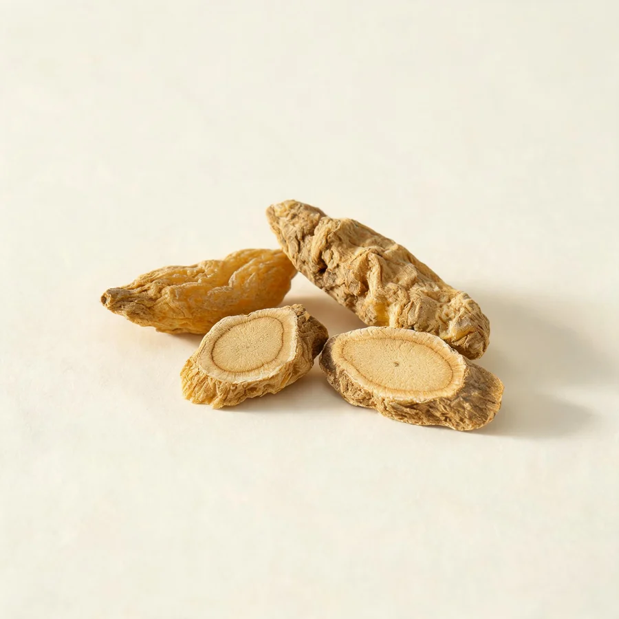 Dried Yu Jin tuberous root arranged in a shallow bowl
