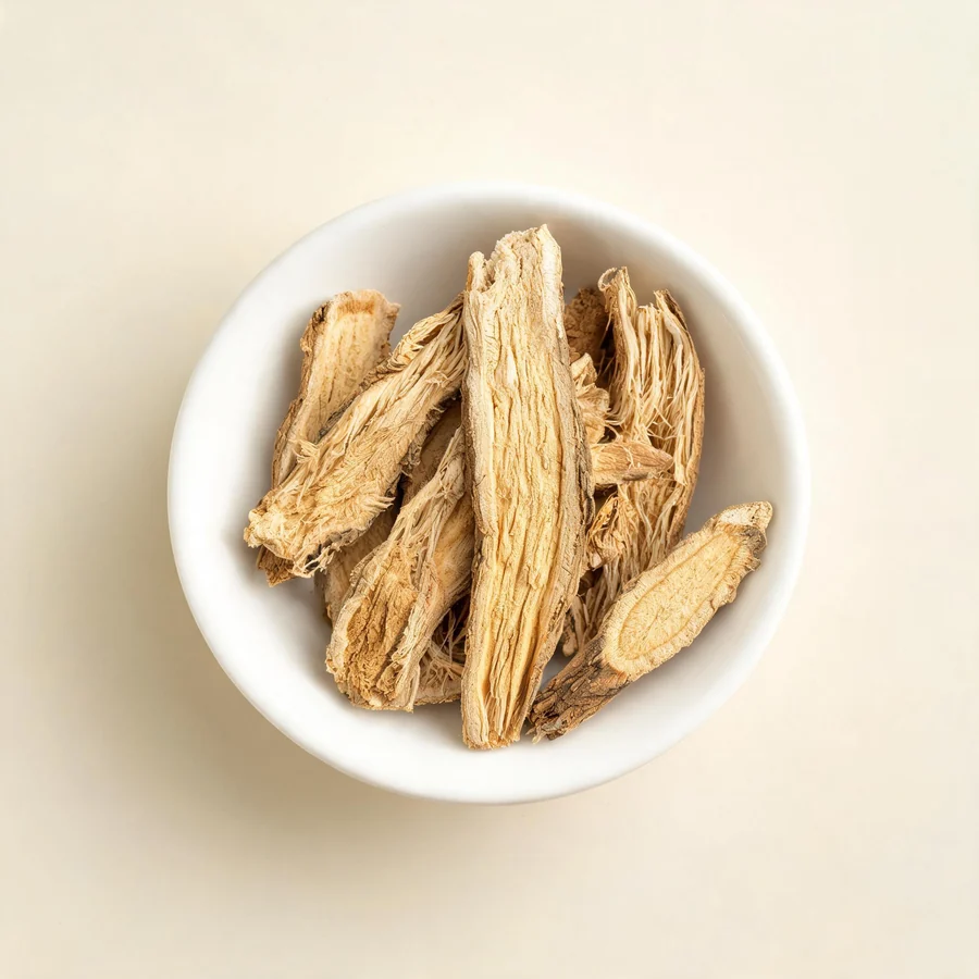 Dried Zhi Mu rhizome arranged in a shallow bowl